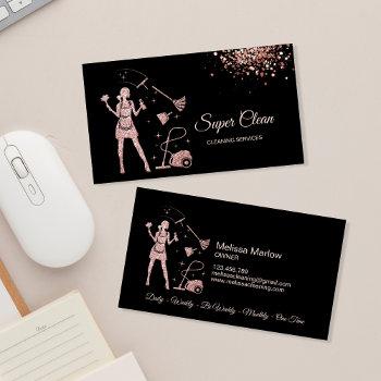 cleaning office services maid housekeeping rose business card