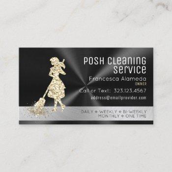 cleaning service brushed black metal gold + silver business card