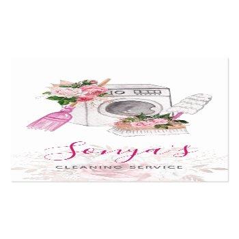 Small Cleaning Service Floral Watercolor Washer Business Card Front View
