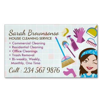 cleaning service janitorial lady tile washing business card magnet