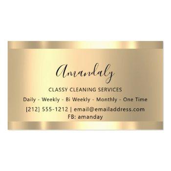 Small Cleaning Service Maid House Keeping Gold Pink Business Card Back View