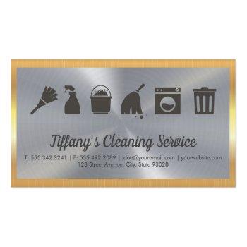 Small Cleaning Service | Maid Supplies | Gold Border Business Card Magnet Front View