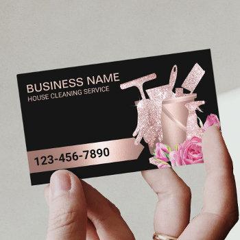 cleaning service rose gold modern floral business card