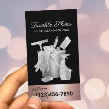 cleaning service rose gold & silver house keeping business card