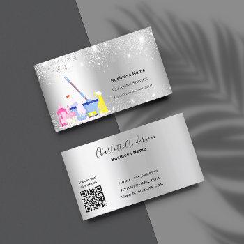cleaning service silver glitter dust qr code business card