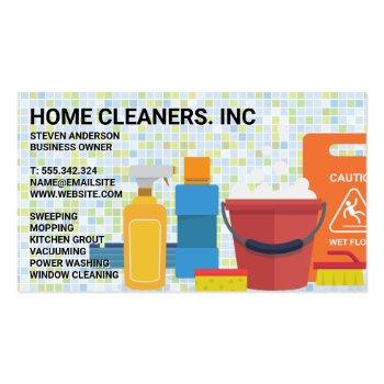 Small Cleaning Services And Supplies | Tiles Background Business Card Front View