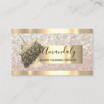 cleaning services maid house keeping gold glitter business card