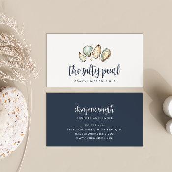 coastal watercolor pearl & oyster business card