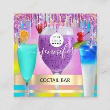coctail pub wine restaurant logo holographic drink square business card