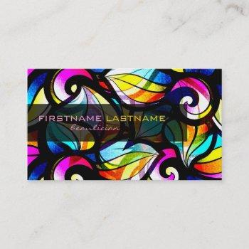 colorful abstract swirls-stained glass look business card
