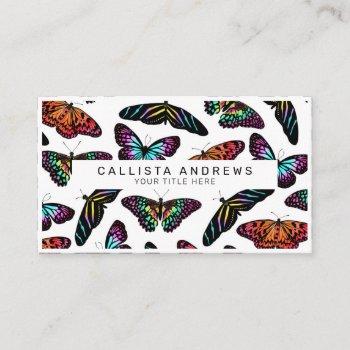 colorful butterflies watercolor pattern monogram business card