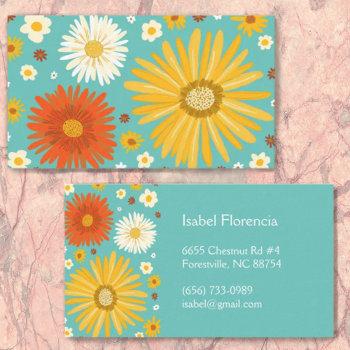 colorful daisies teal blue business card