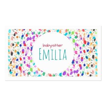 Small Colorful Dot Sketch Babysitter Business Card Front View