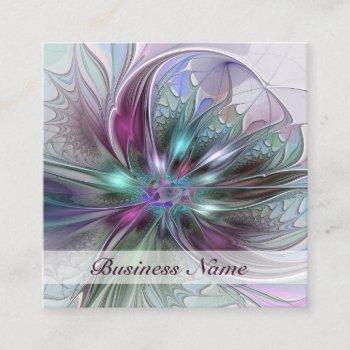 colorful fantasy abstract modern fractal flower square business card