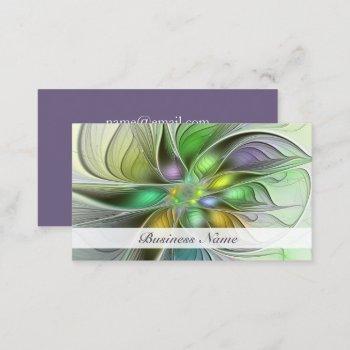 Small Colorful Fantasy Flower Modern Abstract Fractal Business Card Front View
