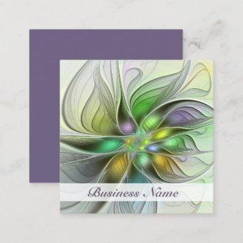 Small Colorful Fantasy Flower Modern Abstract Fractal Square Business Card Front View