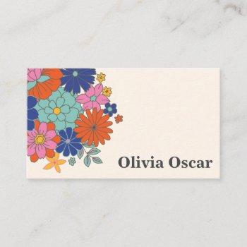 colorful flowers boho bright retro floral art business card
