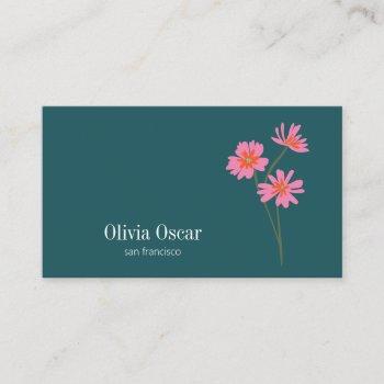 colorful flowers modern pink teal green floral  business card