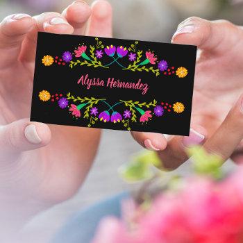 colorful mexican fiesta floral black business card