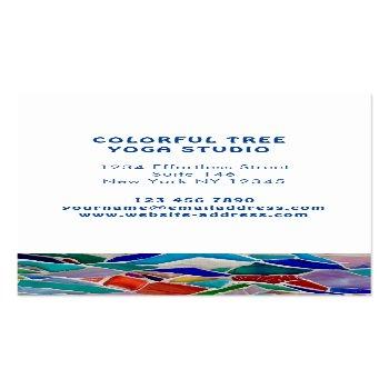 Small Colorful Mosaic Tree Yoga Studio Business Card Back View