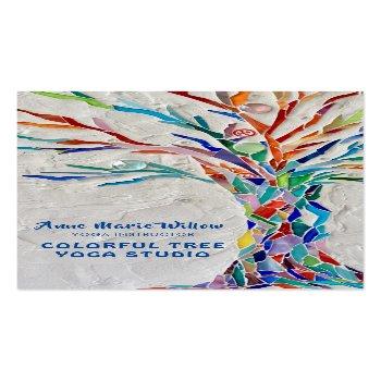 Small Colorful Mosaic Tree Yoga Studio Business Card Front View