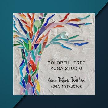colorful mosaic tree yoga studio square business card