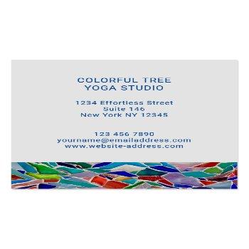 Small Colorful Mosaic Tree Yoga Studio Square Business Card Back View