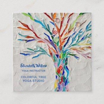 colorful mosaic tree yoga studio square business card