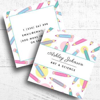 colorful pencils school things teacher tutoring    square business card