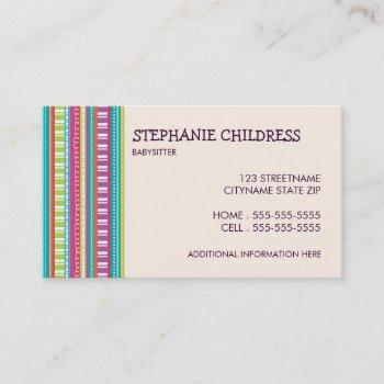colorful stripes babysitting business card