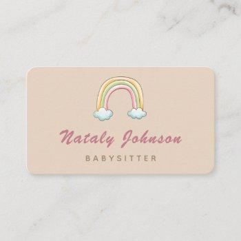 colorful watercolor rainbow babysitter nanny cream business card