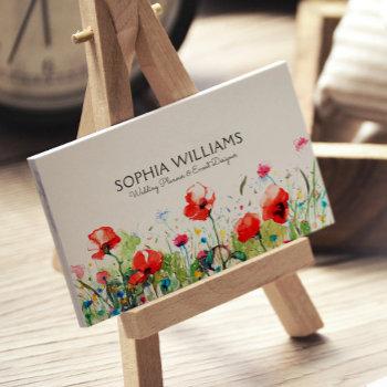 colorful watercolors flowers & red poppies business card