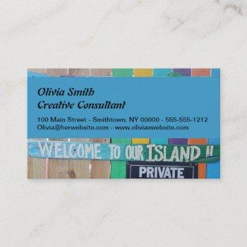 colorful welcome island sign carribean business card