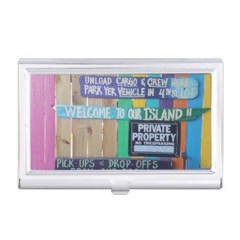 colorful welcome island sign carribean business card case