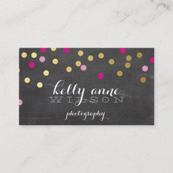 confetti glamorous cute gold pink chalkboard business card
