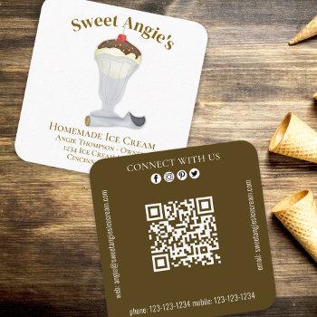 connect with me | qr code simple bakery ice cream square business card