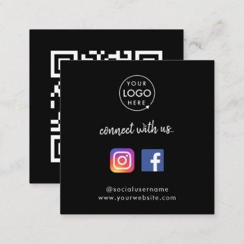 connect with us | social media qr code black square business card