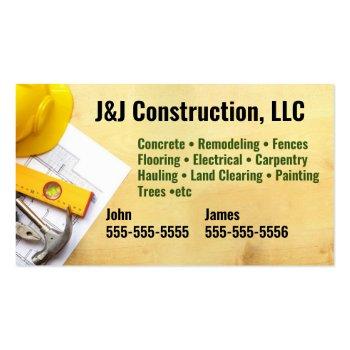 Small Construction Company Business Card Front View
