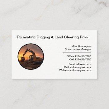 Small Construction Excavating Digging Land Clearing Business Card Front View