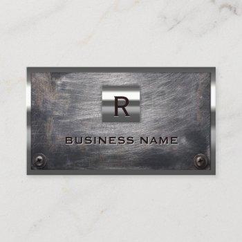 construction grunge steel monogram metal framed business card
