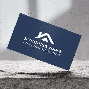 construction house roof logo real estate navy business card