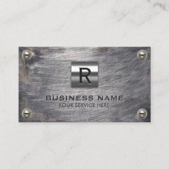 construction monogram professional grunge metal business card