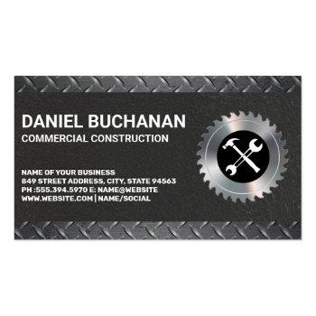 Small Construction Tools | Diamond Plated Steel Business Card Front View