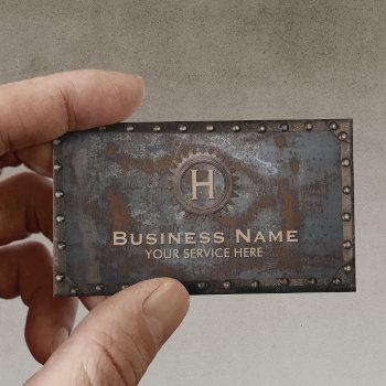 construction vintage monogram rusty metal business card