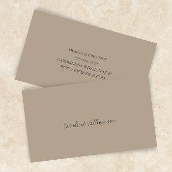 contemporary minimalist script name tan brown business card