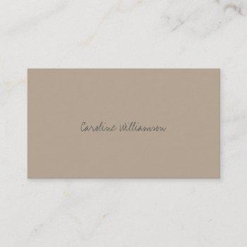 contemporary minimalist script name tan brown business card