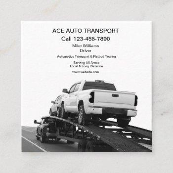 cool automotive transport flatbed towing business  square business card