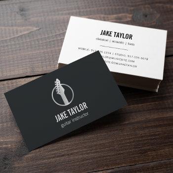cool black & silver guitar lessons business card