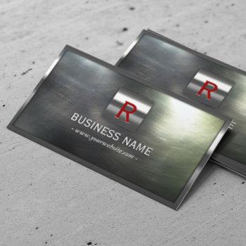 cool red monogram metal steel business card