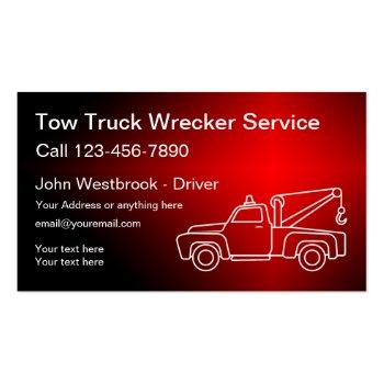Small Cool Tow Truck Wrecker Driver Business Card Front View